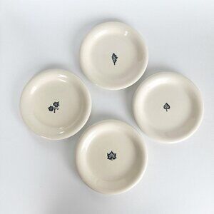 Vintage 90s Ceramic Leaf Mismatched Dessert Plate Set Rustic English Cottage